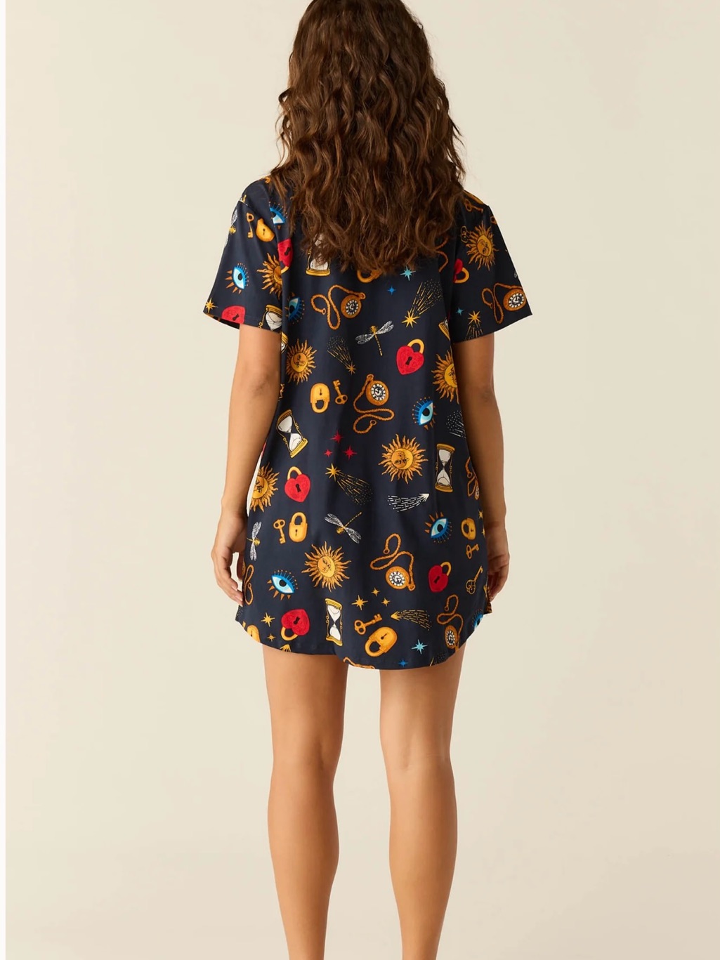 Nwt Mason Grey Alaina Mystic Navy + Gold Celestial Print Shirt Dress.Size M — image 2 of 8